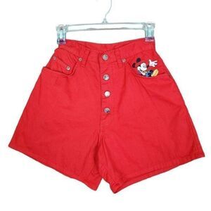Vtg Mickey Mouse Unlimited Jerry Leigh Red Button Fly High Rise Denim Jean Short